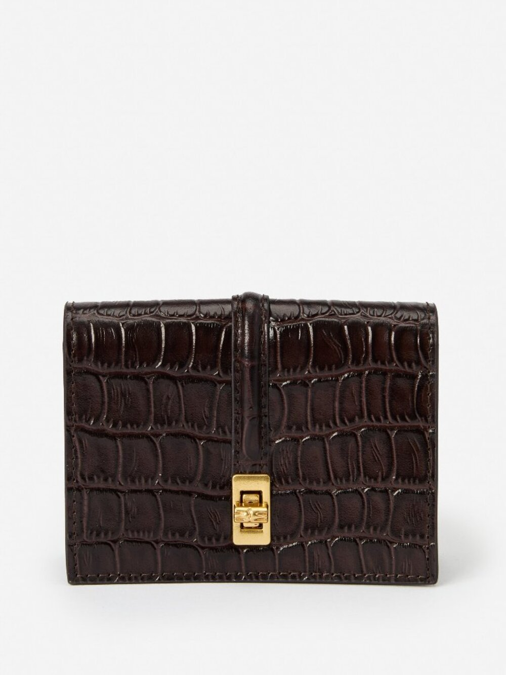 J McLaughlin Dinah Leather Card Holder in Crocodile - Dark Brown NEW